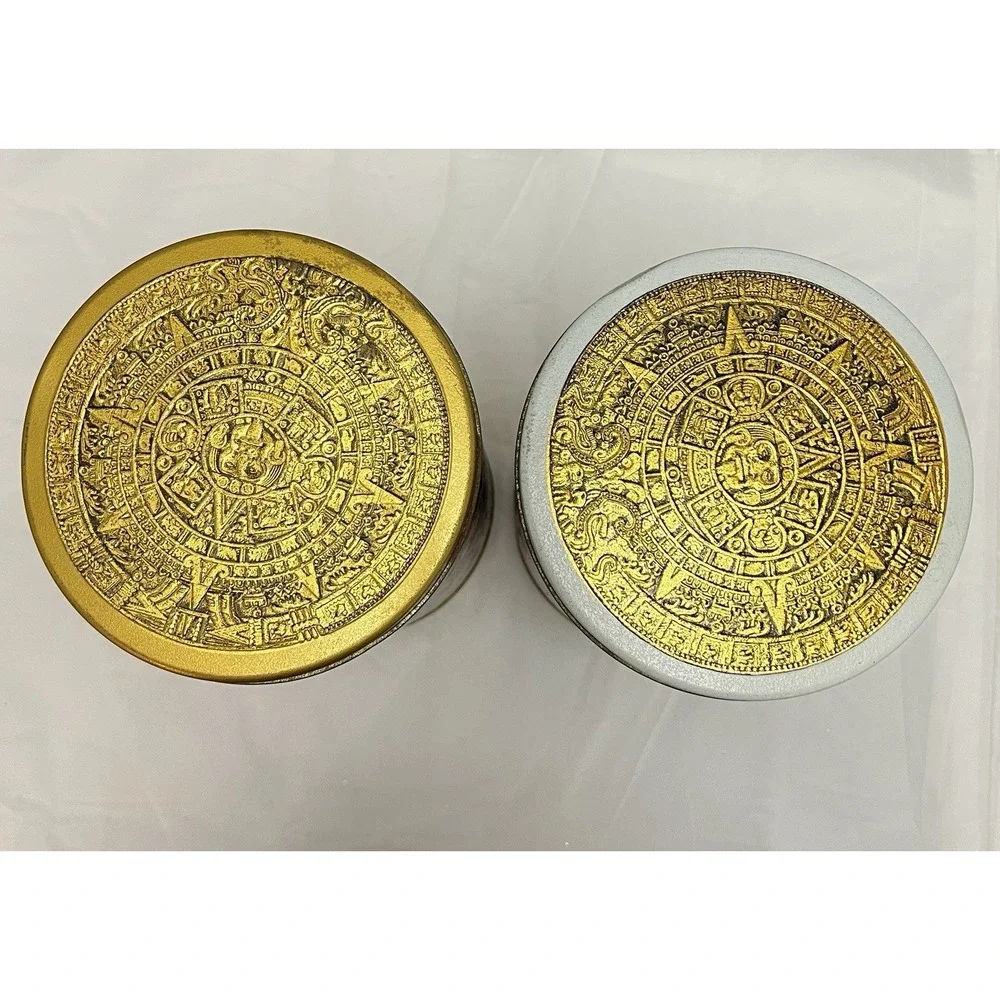 Vtg World Travel Tin Canister Set Kitchen Embossed Retro USA MCM Boho Europe